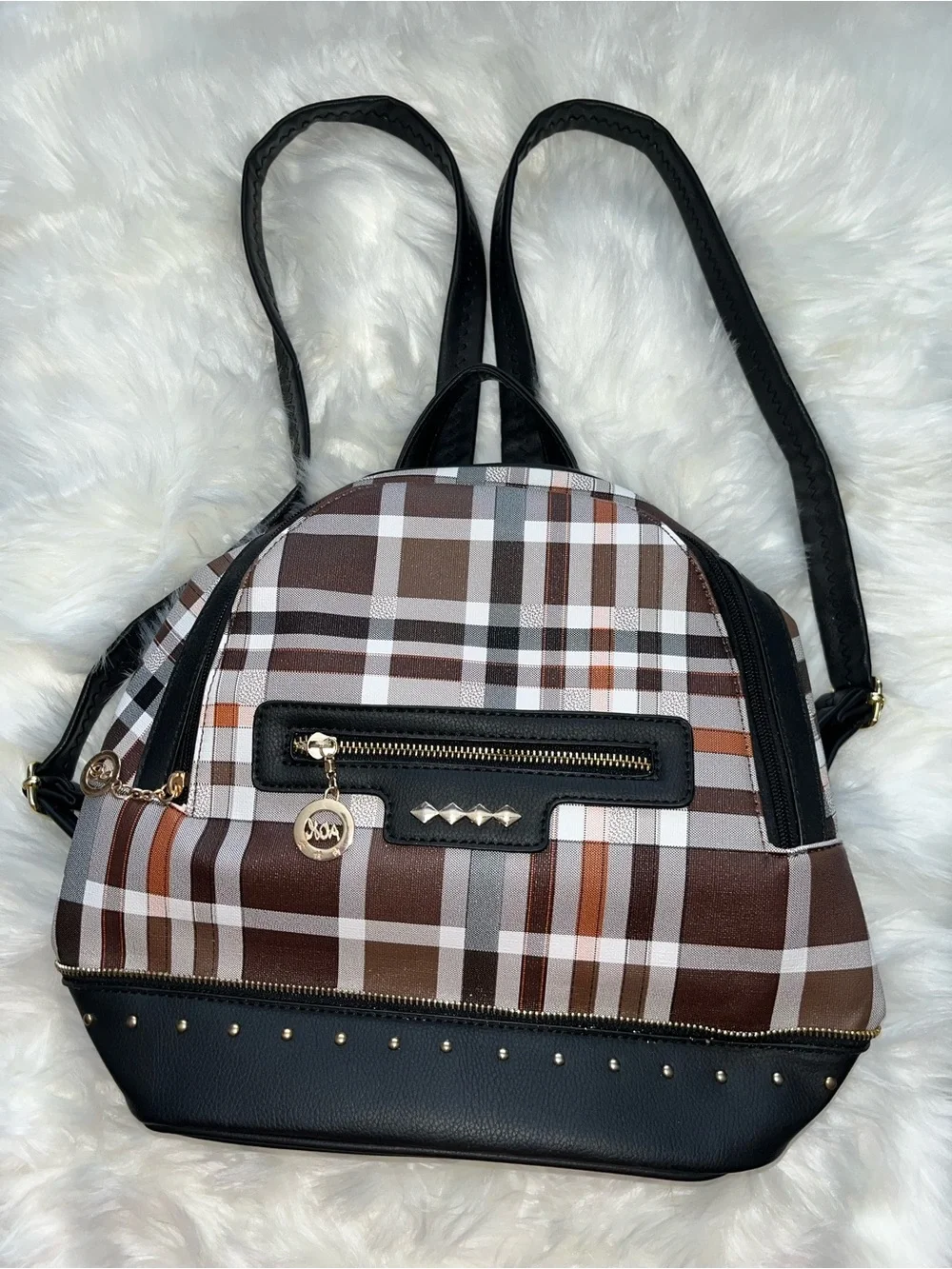Gloria Goelia Plaid Stud-Accent Women's Backpack